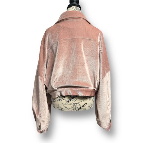 PrettyLittleThing 12 Pink Corduroy Cropped Snap Jacket Oversized Fall Y2K Boho - Picture 7 of 10